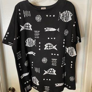 Cotton Fields One Size Fits 100 % Cotton All Black and White Printed Fish Top